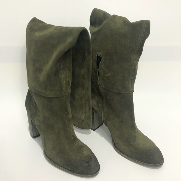Free People Dakota Tall Boot Over The Knee Slouch Moss Green Suede EU 39 US 9 - Picture 2 of 13
